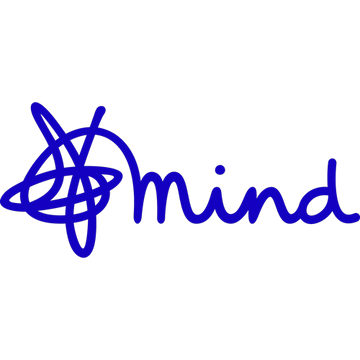 Mind charity logo featuring a hand-drawn blue scribble and the word "mind" in a friendly, handwritten font, symbolising mental health awareness and support.