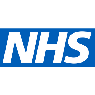 NHS logo with bold white letters on a blue rectangular background, representing the UK's National Health Service.